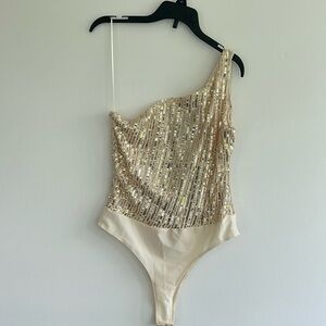 Sincerely Jules Gold Sequin One-Shoulder Bodysuit